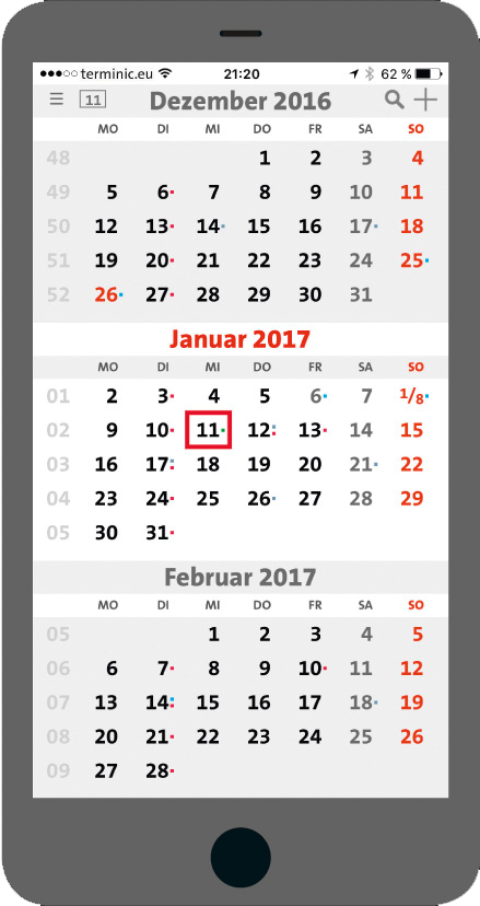 3-Monatskalender-App terminic Startscreen